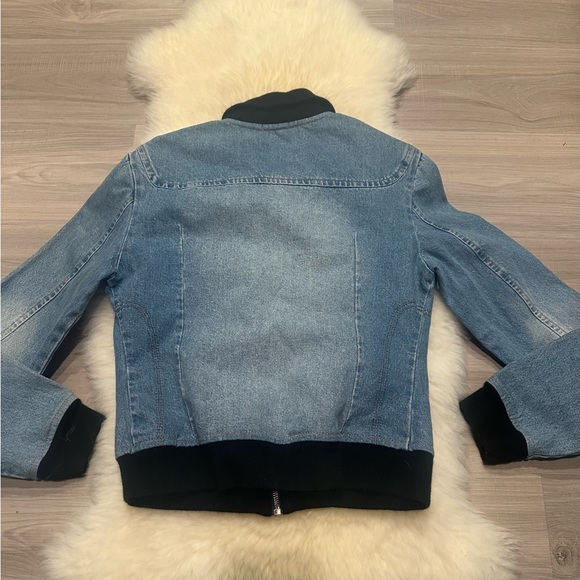Light Blue Denim Bomber Jacket with Black Accents. BL/RD14 - Picture 2 of 3